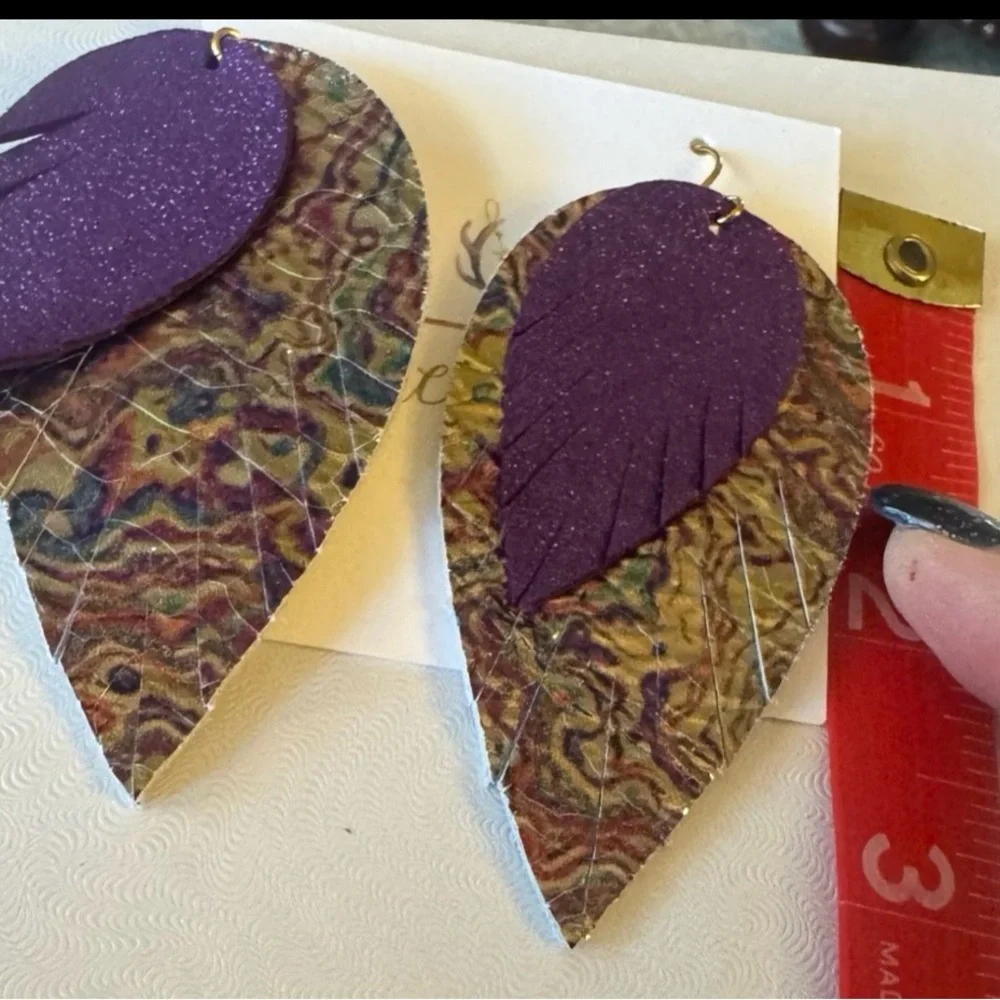 Purple Leaf Drop Earrings